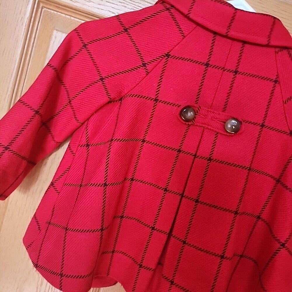 Baby Gap Red Windowpane Plaid Wool Blend Swing Coat Cape Toddler Size 4 Years - Picture 9 of 10